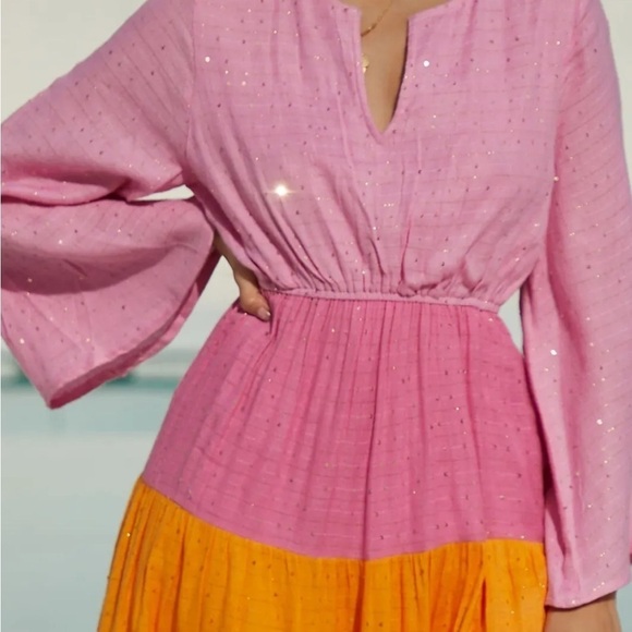 NWT PQ Swim Beach Maxi Dress Women XS,S Colorblock Flowy Linen Resort Pilyq Swim - Picture 2 of 12